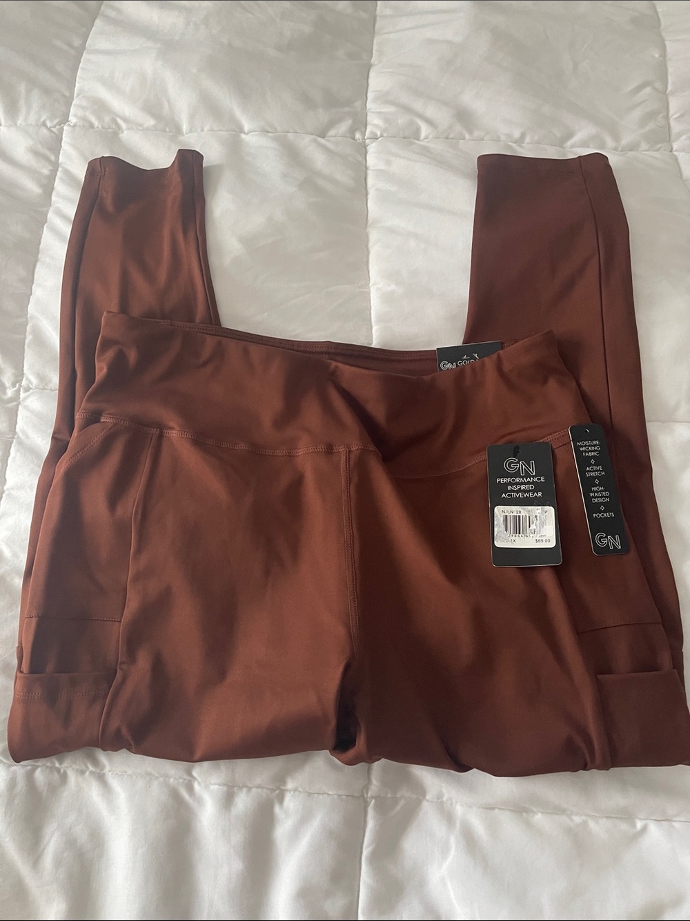 GN Performance Activewear Women's High-Rise Brown Leggings with Side Pockets